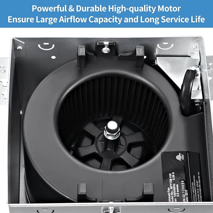 Bathroom Exhaust Fan 110 CFM Very Quiet with Matel Housing, Ceiling Mount Ventilation Fan Large Air-flow Capacity, Energy-Saving Household Bath Vent Extractor, White Plastic Grille - Image 6