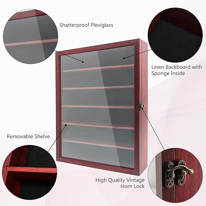 Shadow Box Frame with Removable Shelves, Red 12x16 Deep Memory Box Display Case for Keepsake Collectibles, Coins Military Medals Pins Wedding Flowers - Image 4
