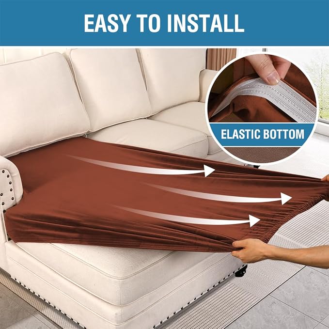 H.VERSAILTEX Velvet Stretch Individual Chaise Cover Sectional Couch Covers for L Shaped Sofa Both Left/Right Furniture Protector Seat Cushion Sofa Cover (1 Piece Chaise Cover, Rust) - Image 4