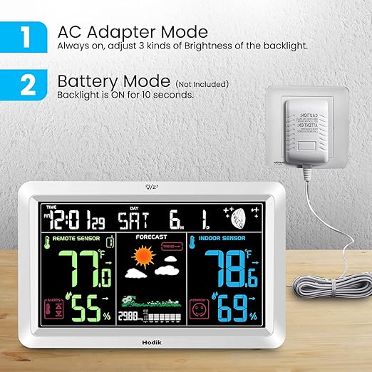 Weather Station with Atomic Clock Indoor Outdoor Thermometer Wireless, Humidity and Temperature Monitor Barometer Hygrometer with High Precision Sensor White - Image 6