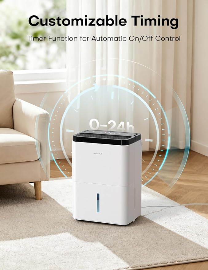 3000 Sq.Ft Dehumidifiers for Home with Drain Hose 35 Pints, Compressor Dehumidifier Smart Humidity Control, 3 Modes, 24H Timer, Auto-Defrost, Dry Clothes Dehumidifiers for Basement Bathroom Bedroom - Image 4