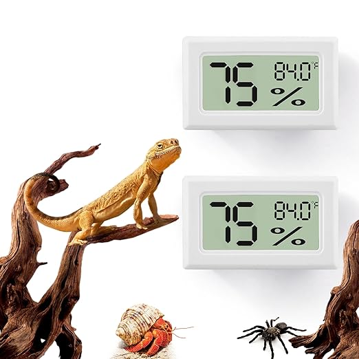 Bearded Dragon Accessories, 2 PCS Rectangle Reptile Thermometer and Humidity Gauge, Reptile Tank Accessories for Jumping Spider, Leopard Gecko, Hermit Crab, Gecko, Ball Python, Lizard by BSRESIN