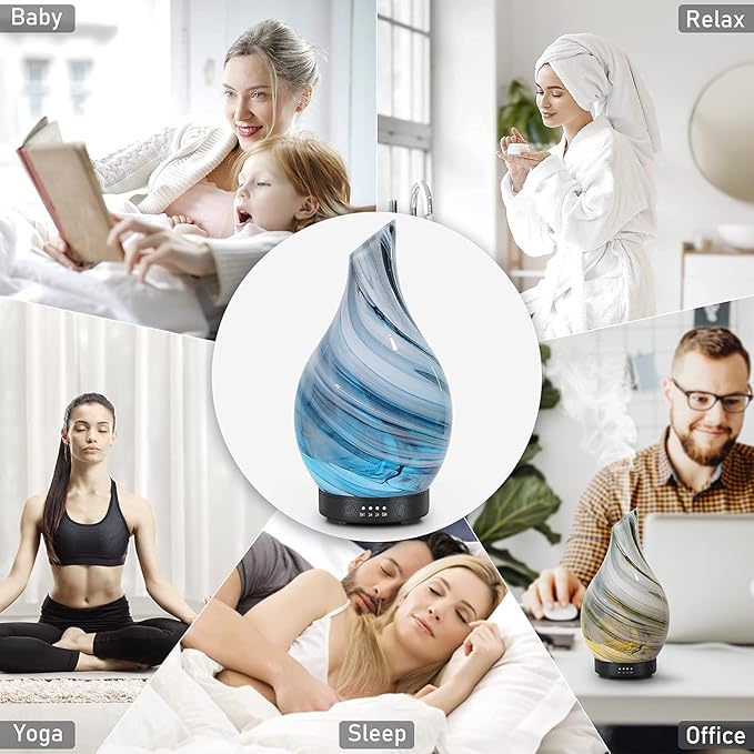 Essential Oil Diffuser 120ml Ultrasonic Aromatherapy Diffuser with Handmade Glass with Auto Shut-Off Protection 4 Timer Setting 7 Colors Changed LED Diffuser for Home Yoga Office Gifts for Women - Image 7