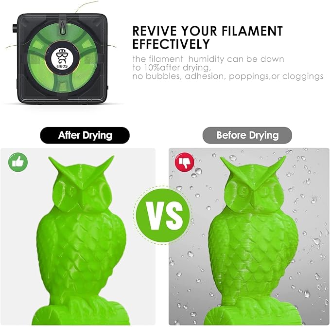 【EIBOS Official】 3D Printer Filament Dryer Easdry, 3D Printer Filament Dry Box with Fan, Adjustable Temperature, Humidity Control & Spool Holder, Compatible with 1.75mm 2.85mm 3.00mm Nylon, PLA, TPU - Image 4