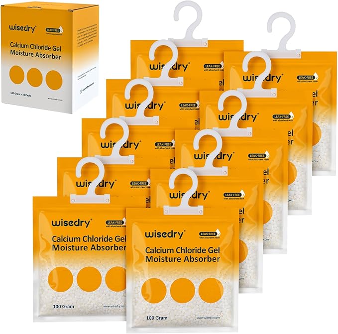 Wisedry Moisture Absorbers 100G (Pack of 10), 100% Leakproof Dehumidifier Bags, Fragrance-Free Disposable Humidity Absorbers for Closet, Basement, Home by wisedry