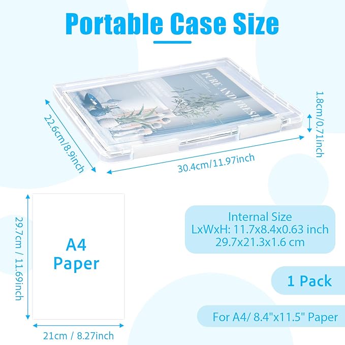 SAYEEC Portable Project Case A4 Plastic Transparent File Storage Box for 8.5"x11" Paper Slim Photo Art Craft Storage Container Scrapbook Document Organizer Magazine Protector for Office School (White) - Image 2