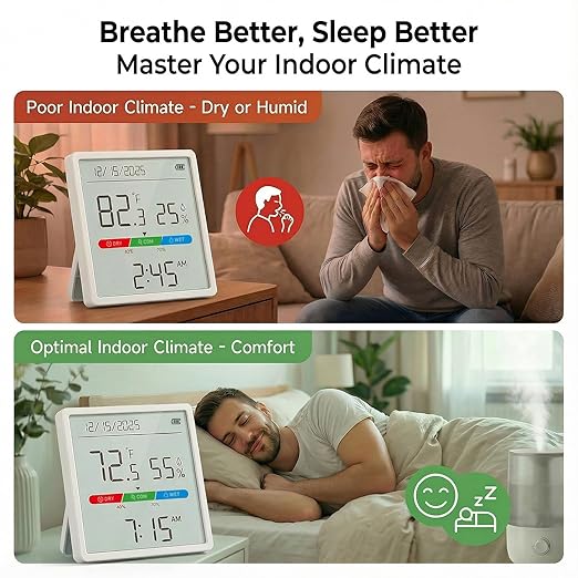 Indoor Thermometer Hygrometer with 4.4" Large Display, Digital Temperature & Humidity Monitor with Clock, Room Humidity Gauge, Built-in Sensor, Magnetic Fridge Mount, Desk Stand or Wall Mount - Image 4