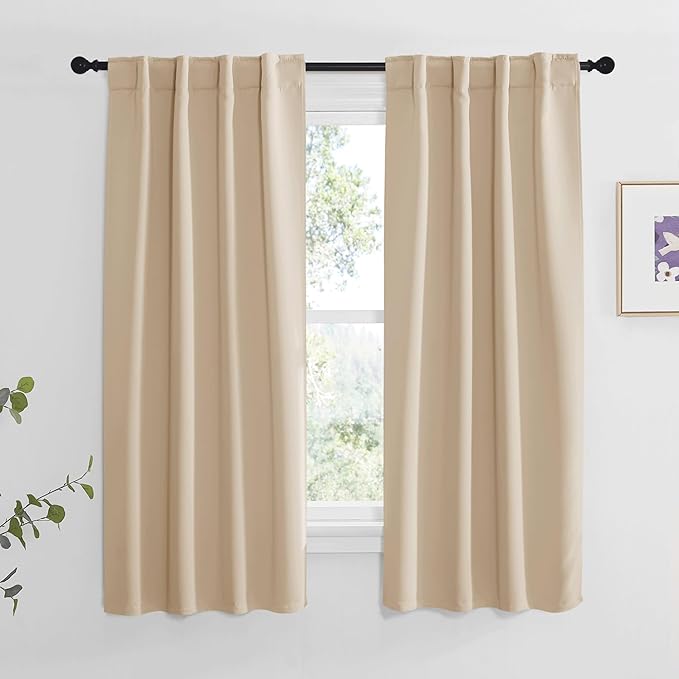 NICETOWN Window Treatment Curtains Room Darkening Drapes - (Biscotti Beige Color) 34 Width X 63 Drop Each Panel, 2 Panels Set, Thermal Insulated Window Covering Curtains and Draperies for Kitchen by NICETOWN