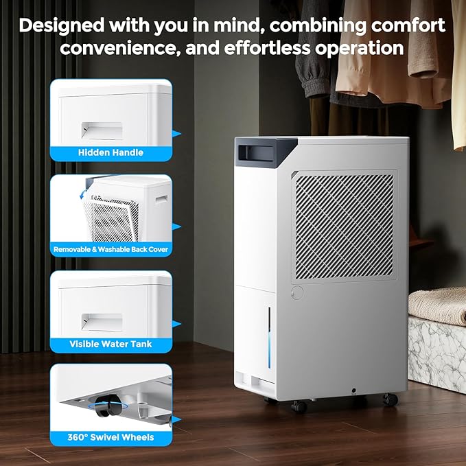 4500 Sq.Ft. Most Efficient Energy Star 2025, Max 80 Pint/D (Standard 52Pint/D) Smart Compressor Dehumidifier with APP/WIFI, Intelligent Humidistat for Basement, Home, Bedroom, Bathroom, Garage - Image 8
