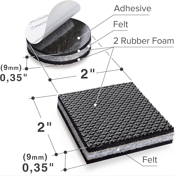 Non Slip Furniture Pads X-PROTECTOR - 16 pcs 2" - Premium Furniture Grippers! Rubber Feet Hardwood Floor Protectors for Furniture Legs - Couch Stoppers - Keep Your Furniture in Place Forever! - Image 3