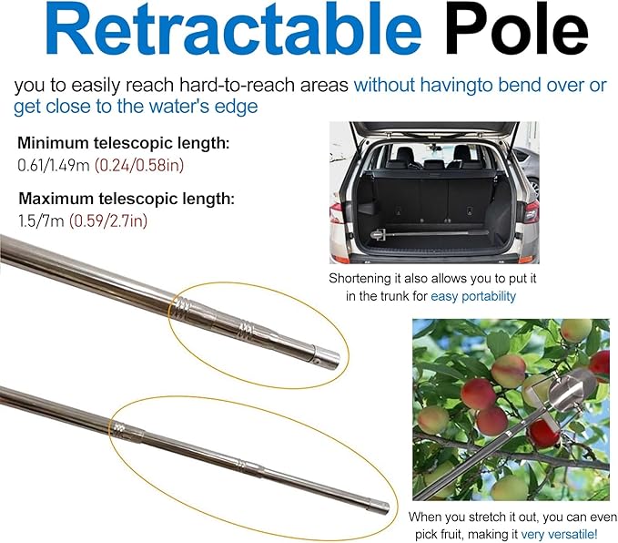 ERRULAN Water Sample Collection Pole PVC, Vertical Swing Telescopic Water Sampling Rod with Built-in Scale, Wellhead Sewage Dipper for Environmental Monitoring(16.9fl oz/500ml,86-200cm/33.6-79.2in) - Image 4
