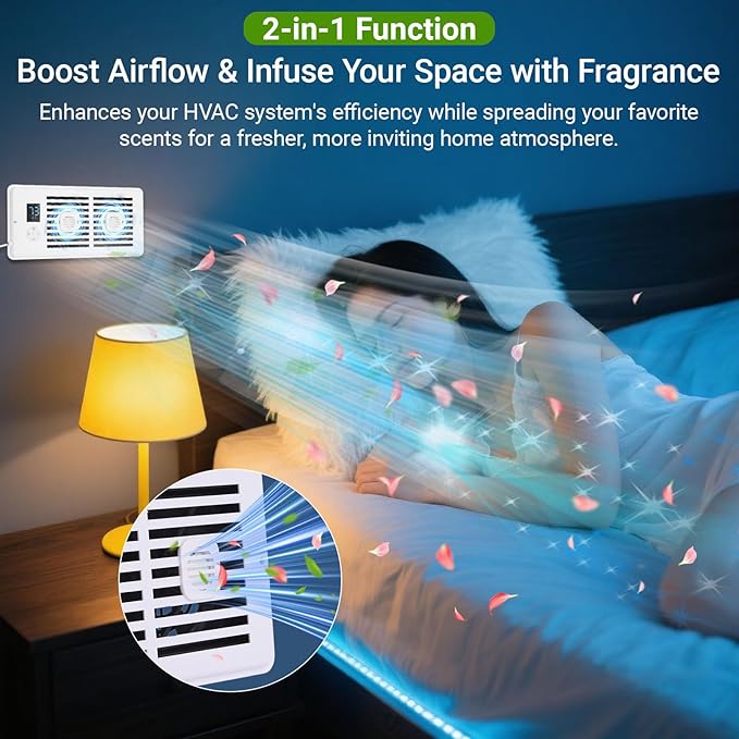Register Booster Fan Fits 4" x 10" Register Holes, Vent Fan with DIY Scent Diffuser,Quiet 10-Speed Smart Heating Cooling AC with LCD Screen,Remote Control and Thermostat Control for Home,Wall,Floor - Image 7
