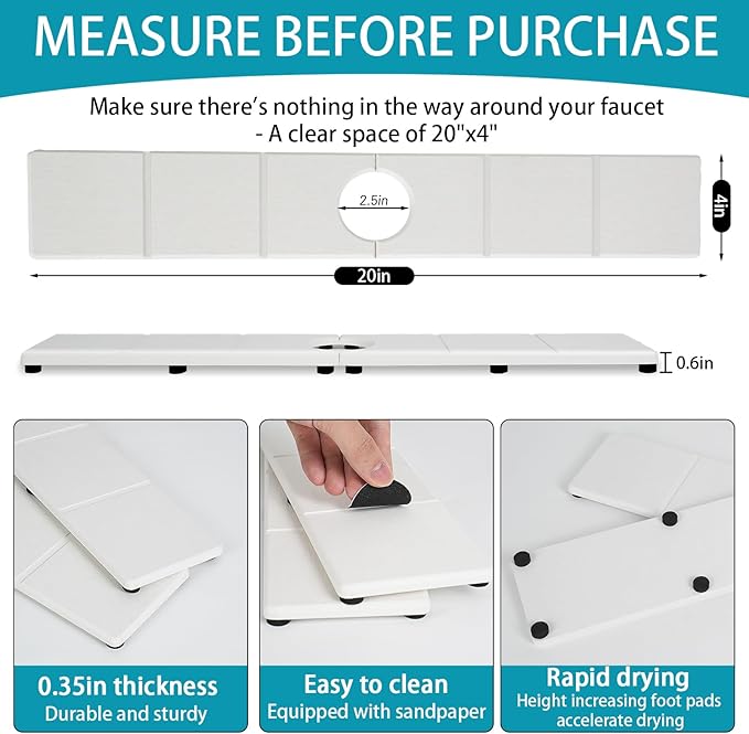 Fast Drying Faucet Mat for Kitchen Sink, Water Absorbent Diatomite Stone Sink Tray with Raised Feet, Kitchen Sink Splash Guard, Prevents Moisture Buildup, Durable Protector for Bathroom Counter - Image 6