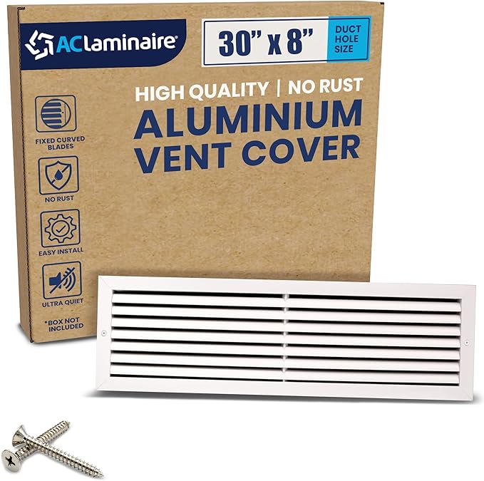 30x8 Inch (Duct Opening) Air Return Vent Cover Decorative – Premium Aluminum AC Vent Cover for Ceiling & Wall, Rustproof Grille, Ideal for Home HVAC Grille, Durable & Easy to Install by ACLAMINAIRE by LAMINAIRE