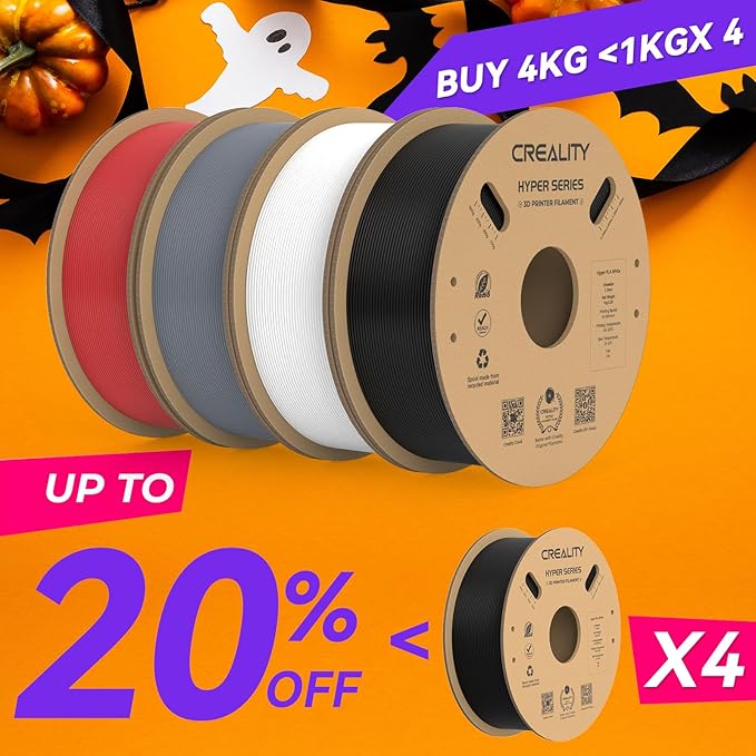 Creality Hyper PLA Filament 1.75mm, 30-600mm/s High Speed 3D Printer Filament, Dimensional Accuracy +/-0.02mm, Fit Most FDM 3D Printers, 4 Pack 1kg Spool(2.2lbs), Black & White & Grey & Red - Image 2