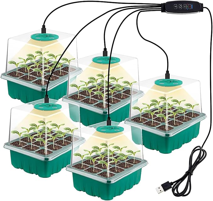 payanwin 6-Pack Seed Starter Tray Kit with Grow Light, Adjustable Brightness & Timing Controller, Seedling Trays with Humidity Domes & Heightened Lids, Thicken Design, Ideal for Indoor Plant Growth by Payanwinarecommittedtomakinglifeeasierforeveryone