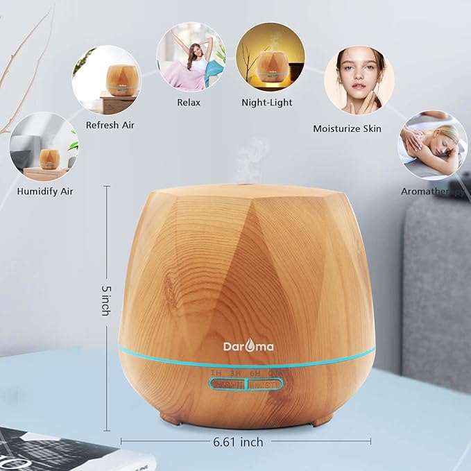 550ml Essential Oil Diffuser, DAROMA Upgraded Remote Control 6 in 1 Aromatherapy Ultrasonic Cool Mist Humidifier, 7 Color Changing Mood Lights & Waterless Auto-Off for Home Office Gift, Light Wood - Image 6