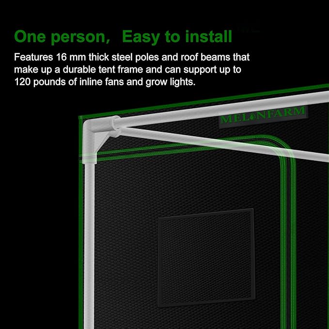 MELONFARM 2x2 Grow Tent, 24"x24"x36'' High Reflective 600D Diamond Mylar Canvas with Observation Window and Floor Tray for Hydroponic Indoor Plant Growing - Image 5