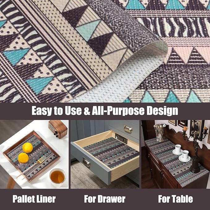 Tatyanna Drawer and Shelf Liner for Kitchen Cabinets Non Adhesive Drawer Liner Non Slip Cabinet Liner Boho Shelf Liners Strong Grip Dresser Cupboard Liner Waterproof Easy to Clean 12IN x 16.4FT - Image 6