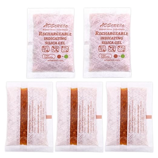 Adsorbco Rechargeable Desiccant, Indicating Silica Gel Packets, Moisture Absorbers for Storage, Gun Safe Dehumidifiers (5, 50g) by Unknown