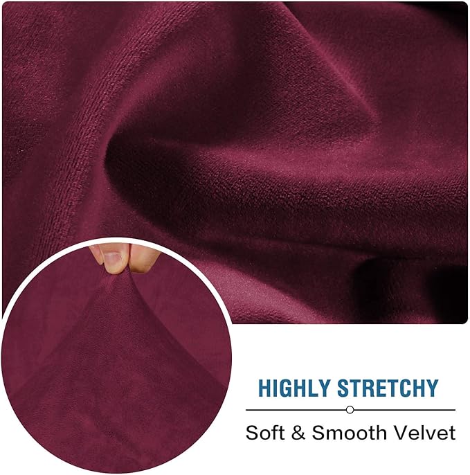 H.VERSAILTEX Velvet Stretch Couch Cushion Cover Plush Cushion Slipcover for Chair Loveseat Sofa Cushion Furniture Protector Seat Cushion Sofa Cover (2 Piece Large Sofa Cushion Covers, Burgundy) - Image 5