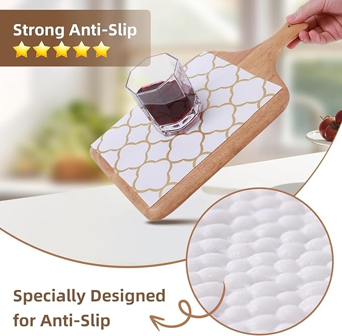 Shelf Drawer Liners for Kitchen Cabinets Non Adhesive Drawer Liner Thickened Refrigerator Liner Gold Quatrefoil Strong Non-Slip Paper for Tool Box with Knife and Tape Measure,17.3 x 236.2 Inches - Image 2