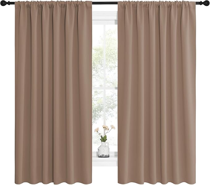 NICETOWN Kids Blackout Curtain Panels - Window Treatment Thermal Insulated Solid Rod Pocket Blackout Drapes for Bedroom (Cappuccino, Set of 2, 62 by 63 Inch) - Image 2