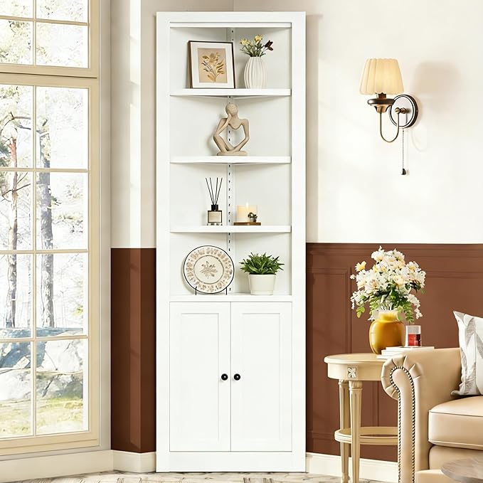 Metal Pantry Storage Cabinet with 4 Adjustable Shelves, 71" Tall Corner Cabinet for Bathroom, Corner Shelf Cabinet for Kitchen, Dining Room, Living Room, Assembly Required(White) by EKJOfficials