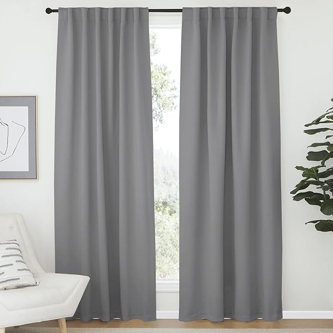 NICETOWN Blackout Curtain Panels Window Draperies - (Silver Grey Color) 52x84 inch, 2 Pieces, Insulating Room Darkening Blackout Drapes for Bedroom by NICETOWN