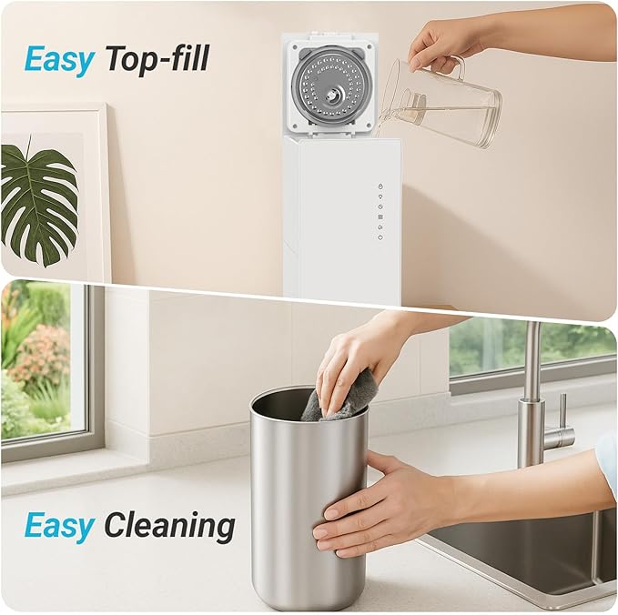 6L Stainless Steel Warm Mist Humidifier with Easy Clean and Warm Steam Function, Healthy Air Mist Humidifiers for Bedroom Living Room, with Sleep Mode and Auto-off Setting - Image 7