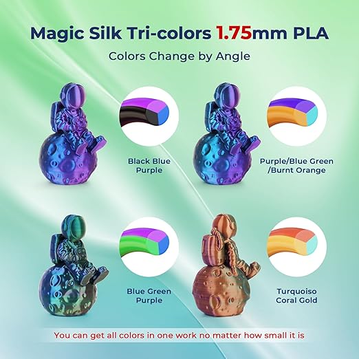AMOLEN Silk PLA Filament 1.75mm, Triple Colors 3D Printer Filament Bundle, Shiny 3D Printer Filament Dimensional Accuracy +/- 0.02mm, Silk PLA Filament Fits for Most FDM 3D Printers, 200g X 4 Pack - Image 2