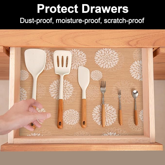 Cooyes Shelf and Drawer Liners for Kitchen Cabinets, Non Adhesive Cabinet Liner, EVA Waterproof Durable Non-Slip Drawer Mats for Shelves, Refrigerator, Storage, Desks（23.6" W x 118" L） - Image 2