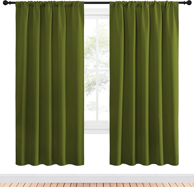 NICETOWN Christmas Window Curtains Blackout Drapes for Gifts, Thermal Insulated Solid Rod Pocket Blackout Curtains/Draperies for Living Room (Olive Green, 1 Pair, 52 by 72-Inch) - Image 2