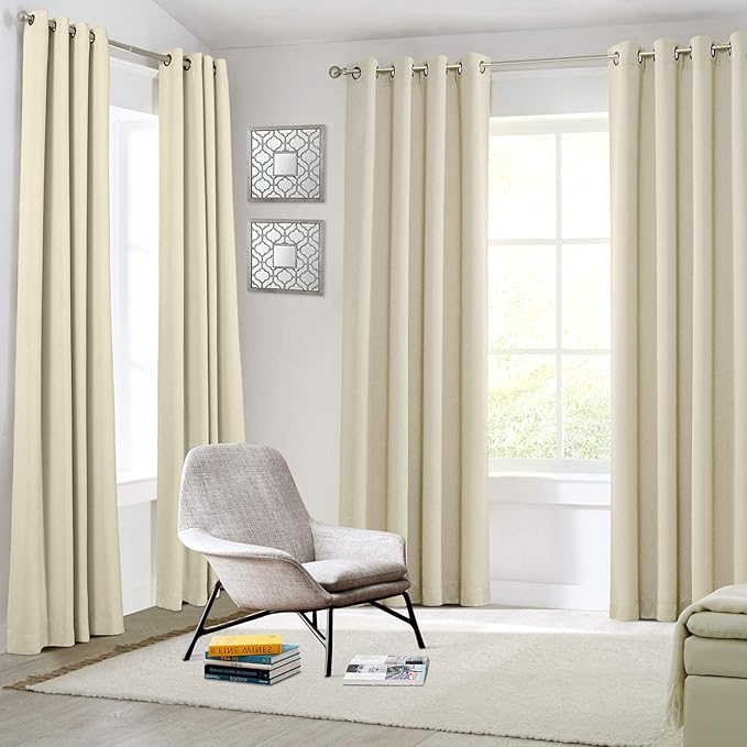 MYSKY HOME Beige Bedroom Blackout Curtains, 42 x 63 Inch, Dark Grommet Living Room Curtains - Image 6