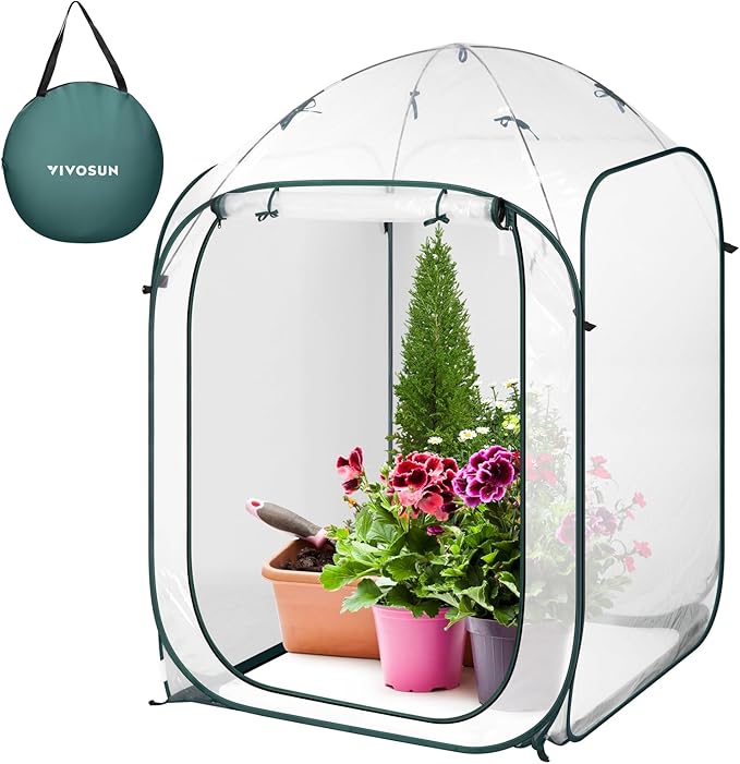 VIVOSUN 39x39x63-Inch Portable Walk-in Greenhouse, with PVC Cover & Detachable Base, Instant Pop-up and Folding, Mini Greenhouse with Roll-Up Door & Mesh Window for Indoor Outdoor, Wind Ropes Included by VIVOSUN