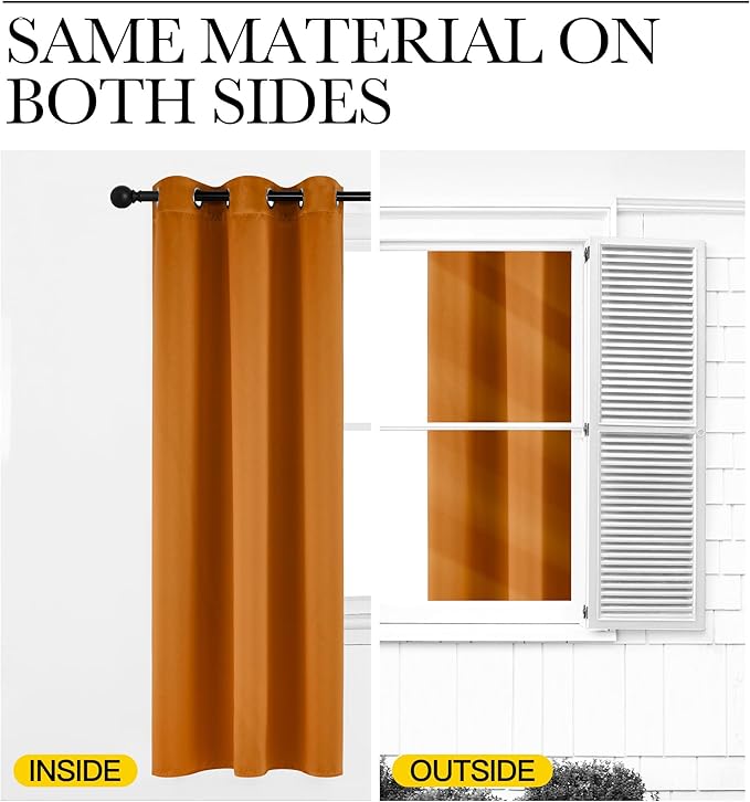 NICETOWN Room Darkening Cafe Satin Curtains for Small Windows, 42" Wide by 84" Long, 2 Panels, Orange, Grommet Privacy Faux Silk Blackout Drapes for Bedroom - Image 6