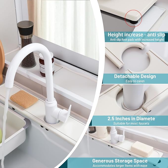 Faucet Mat for Kitchen Sink with Raised Feet, Fast Drying Diatomite Stone Sink Tray, Water Absorbent Faucet & Sink Splash Guard, Prevents Moisture Buildup, Durable Protector for Bathroom Counter - Image 3