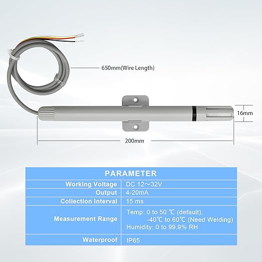 Tzone Temperature and Humidity Sensor 4-20 mA Temp Humidity Transmitter, Industrial Temperature Sensor 4-20ma Analog Humidity Transmitter Wall Mounted -40℃ to 60℃ for Greenhouse HVAC Lab PLC and DCS - Image 5