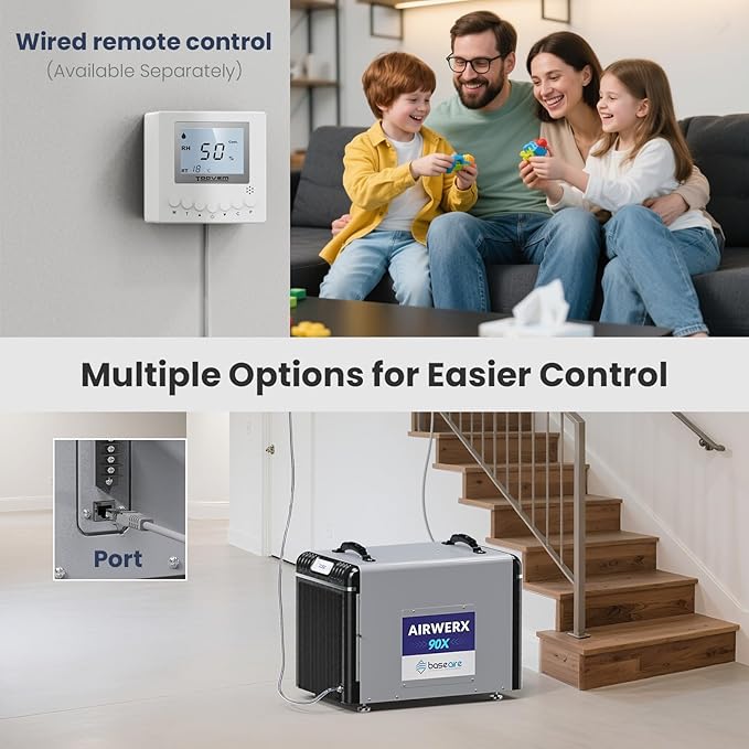 BaseAire 198 Pints Dehumidifier with Pump for Crawl Space, Basement, Portable AirWerx90X Commercial Dehumidifier for Whole Home, Intelligent Humidity Control, Auto Shut off Restart - Image 5