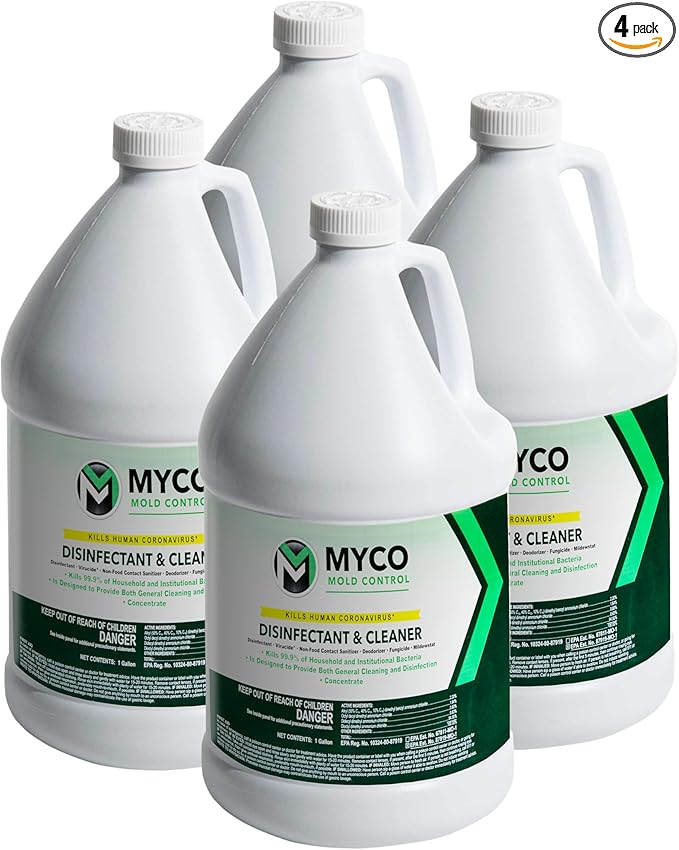 Myco Mold Control Concentrate – EPA-Registered Hospital Grade Disinfectant & Cleaner, Quat Formula for Mold Remediation & Bacteria Control, Commercial & Residential Use, 4 Gallon by Express+Chem