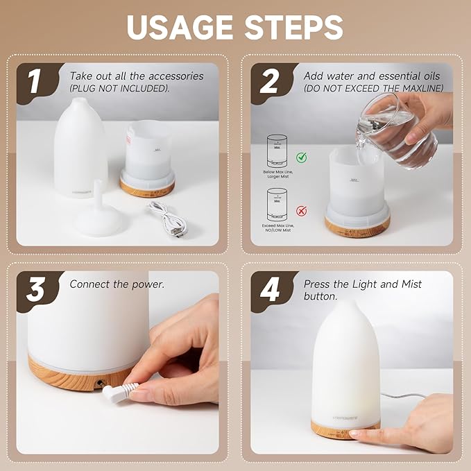 URPOWER Essential Oil Diffuser with 7 LED Color Changing Lights, Timer & Auto-Off - Ultrasonic Aromatherapy Fragrant Oil Humidifier Vaporizer Scent Diffusers for Home, Bedroom, Office, Yoga - Image 5