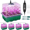 Seed Starter Tray with Plant Light, 4 Pack Grow Lights for Seed Starting Kit with Humidity Domes, Timing Controller Adjustable Brightness for Greenhouse Propagator Station Planting Growing by Qoolife-US