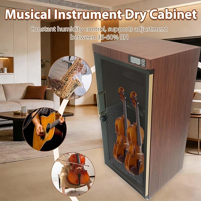 40x36x81in Musical Instrument Dry Cabinet, 35-60% RH, Silent Version Dehumidifying Dry Cabinet Box for Violin Guitar Bass Viola, LED Digital Display Electronic Box Storage - Image 3