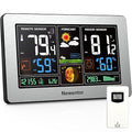 Newentor Weather Station Wireless Indoor Outdoor Thermometer, Color Display Digital Weather Thermometer with Atomic Clock, Barometric Pressure, Forecast Station with Adjustable Backlight, Sliver by Newentor
