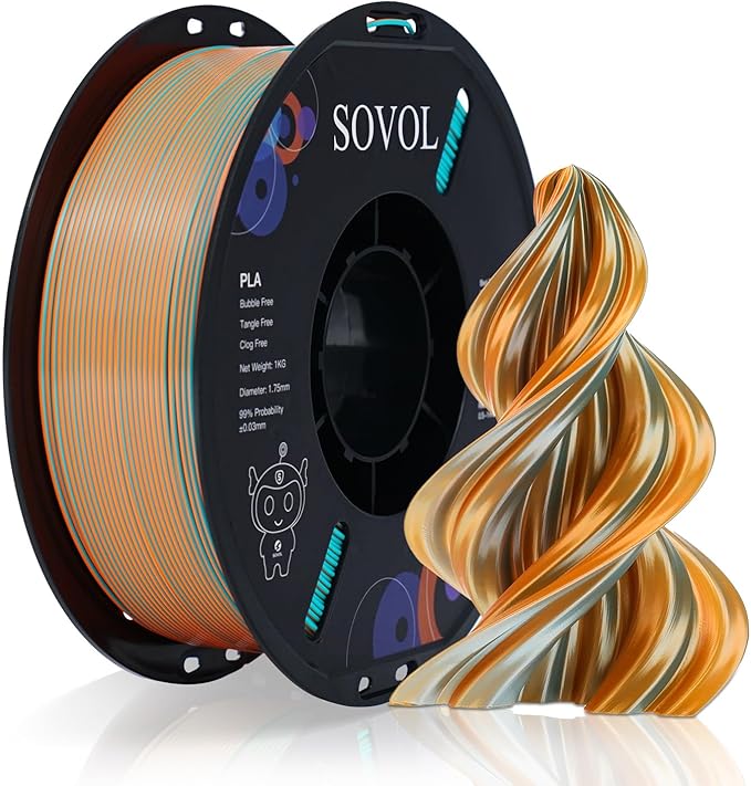 Sovol Dual Color PLA Filament 1.75mm, Silk PLA 3D Printing Material, Dual Color Filament Orange + Light Blue 2 in 1 Coextrusion PLA Filament +/-0.03mm, 1kg/2.2lbs by Sovol