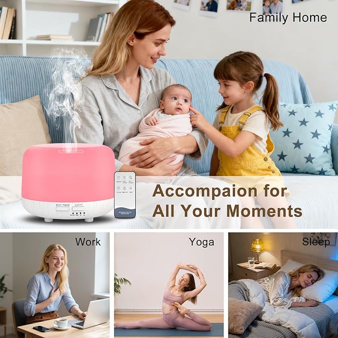 Aromatherapy Diffuser, 300ML Remote Control Essential Oil Diffusers, White Wood Grain Humidifier with 8 Colors Light 4 Timer Mode, Ultrasonic Scent Diffuser for Home, Office - Image 7