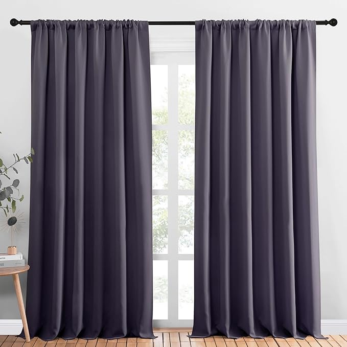 NICETOWN Blackout Curtains Window Draperies, Greyish Purple, Set of 2, 70 by 95 inches Long, Window Treatment Thermal Insulated Solid Room Darkening Drapes for Bedroom by NICETOWN