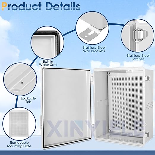 Waterproof Outdoor Project ABS Plastic Junction Box IP67 Weatherproof Dustproof Enclosure with Hinged Cover, Mounting Plate,Wall Brackets for Power Project (Grey,19.7"x15.7"x7.9") - Image 3