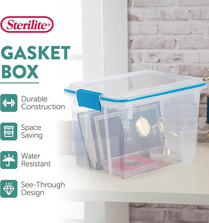 Sterilite 6-Pack Gasket Box, Weather-Resistant Storage Bins with Latching Lids, 20 Quart - Heavy-Duty Organizing Containers for Closet, Bathroom, and Office - Image 3