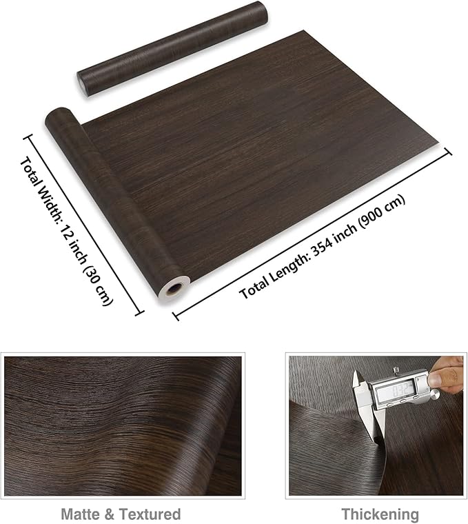 CRE8TIVE Dark Brown Wood Peel and Stick Wallpaper Textured Faux Wood Grain Contact Paper for Walls Cabinets Vinyl Self Adhesive Removable Brown Wallpaper for Bathroom Countertops Table Top 12"x354" - Image 8